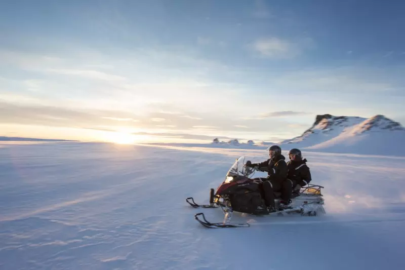 Snowmobiling on Langjökull Glacier